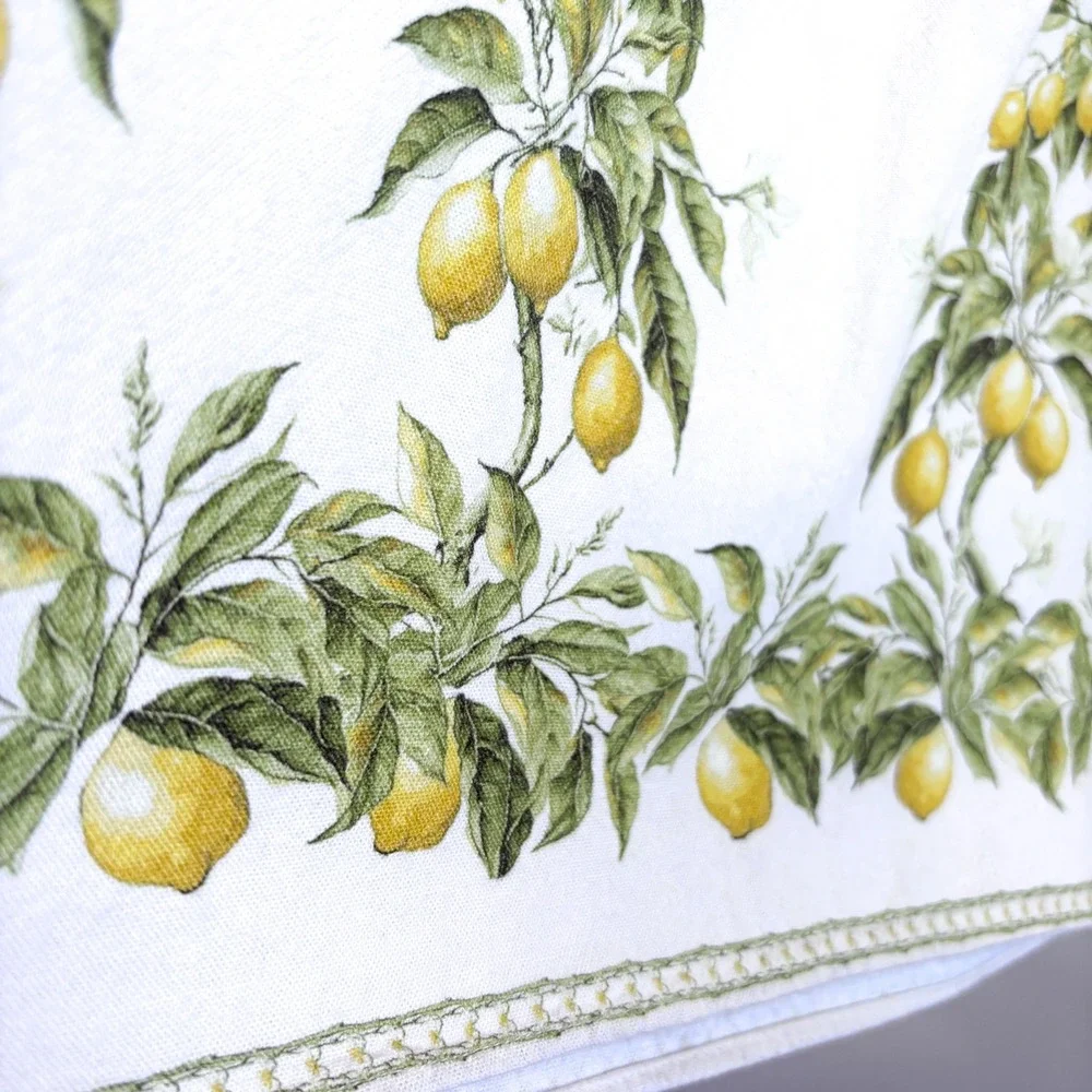 Max Studio Lemon Fruit Linen Midi‎ Skirt XS Euro Summer Coastal Cottage Pockets